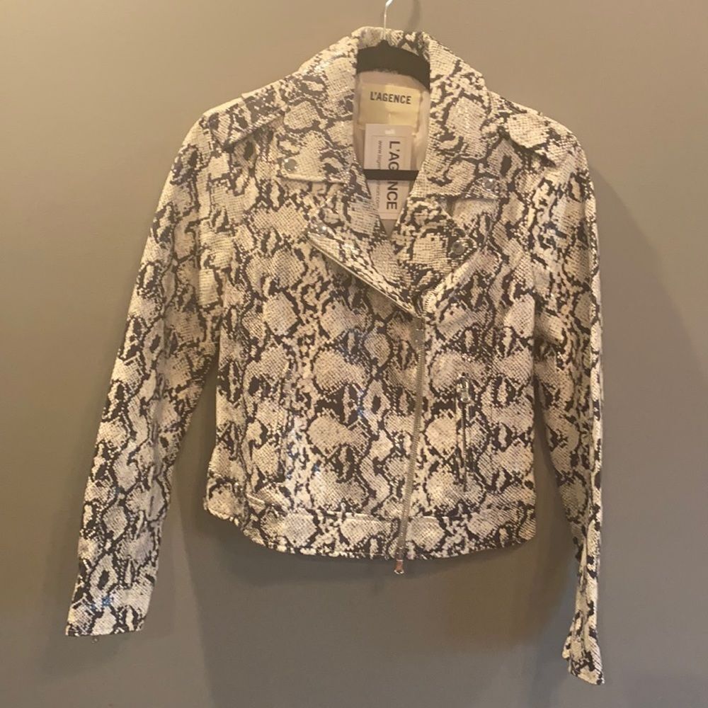 NWT L’AGENCE Python Leather Moto Jacket - Picture 4 of 10